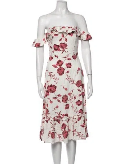 Pre-owned Misa Floral Print Midi Length Dress In White