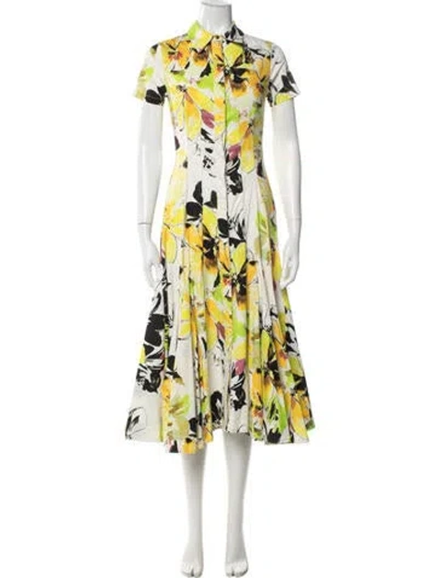Pre-owned Misa Floral Print Midi Length Dress In Yellow