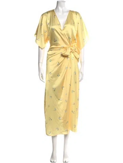 Pre-owned Misa Floral Print Midi Length Dress In Yellow