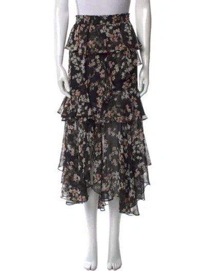 Pre-owned Misa Floral Print Midi Length Skirt In Black