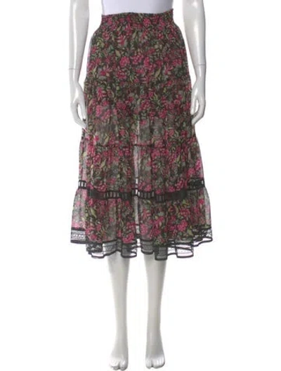 Pre-owned Misa Floral Print Midi Length Skirt In Black