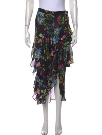 Pre-owned Misa Floral Print Midi Length Skirt In Black