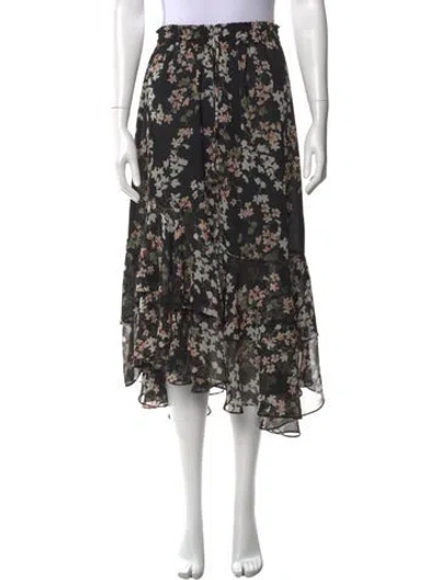 Pre-owned Misa Floral Print Midi Length Skirt In Black