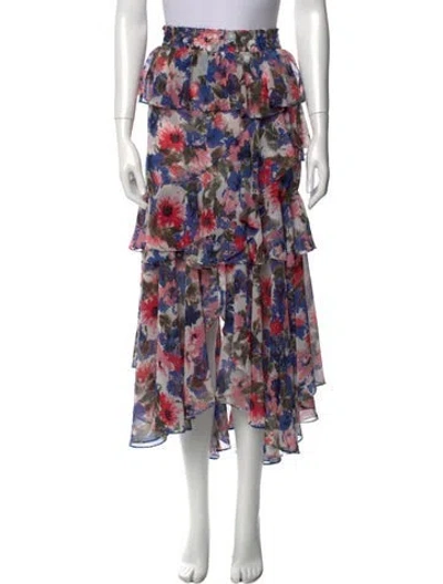 Pre-owned Misa Floral Print Midi Length Skirt In Blue