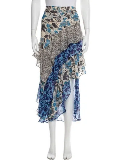 Pre-owned Misa Floral Print Midi Length Skirt In Blue