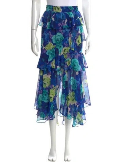 Pre-owned Misa Floral Print Midi Length Skirt In Blue
