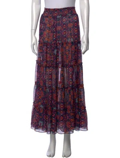 Pre-owned Misa Floral Print Midi Length Skirt In Blue