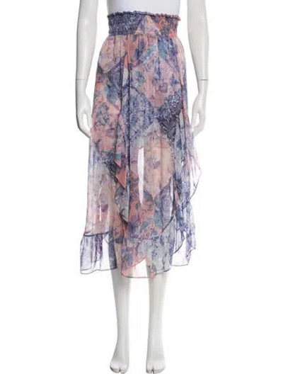 Pre-owned Misa Floral Print Midi Length Skirt In Blue