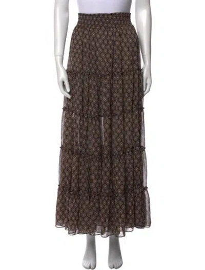 Pre-owned Misa Floral Print Midi Length Skirt In Brown