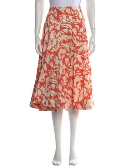 Pre-owned Misa Floral Print Midi Length Skirt In Orange