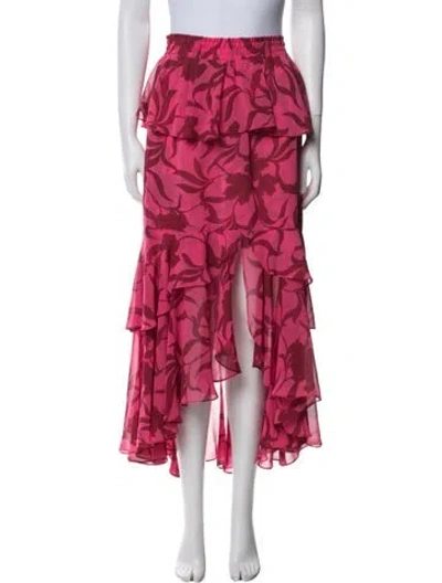 Pre-owned Misa Floral Print Midi Length Skirt In Pink