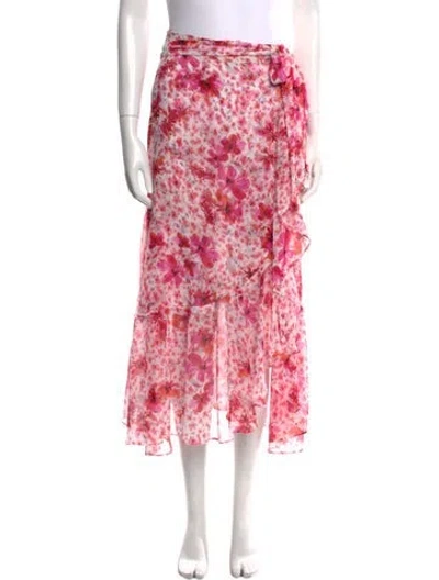 Pre-owned Misa Floral Print Midi Length Skirt In Pink