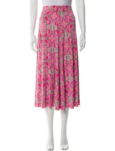 Pre-owned Misa Floral Print Midi Length Skirt In Pink