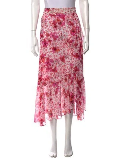 Pre-owned Misa Floral Print Midi Length Skirt In Pink