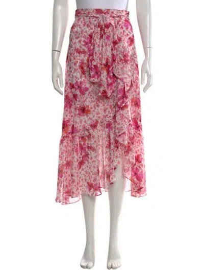 Pre-owned Misa Floral Print Midi Length Skirt In Pink