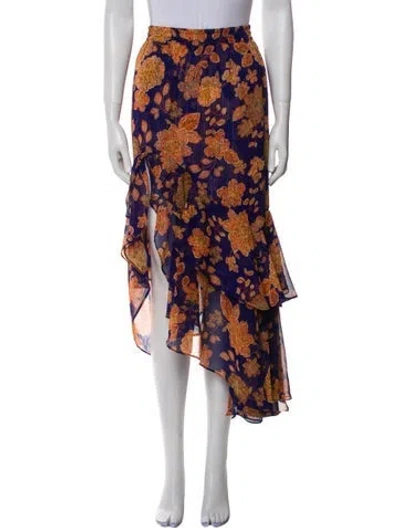 Pre-owned Misa Floral Print Midi Length Skirt W/ Tags In Blue