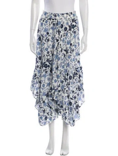 Pre-owned Misa Floral Print Midi Length Skirt In White