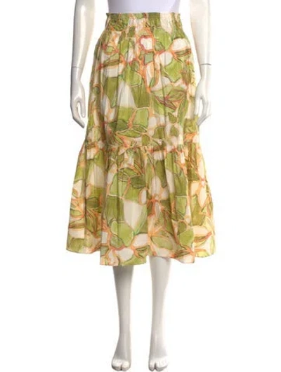 Pre-owned Misa Floral Print Midi Length Skirt In Yellow