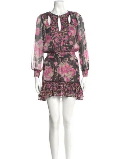 Pre-owned Misa Floral Print Mini Dress In Black