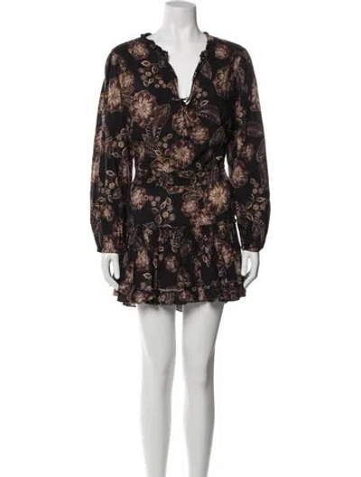 Pre-owned Misa Floral Print Mini Dress In Black