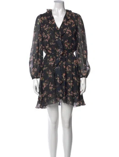 Pre-owned Misa Floral Print Mini Dress In Black