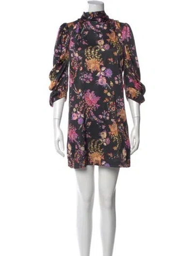 Pre-owned Misa Floral Print Mini Dress In Black