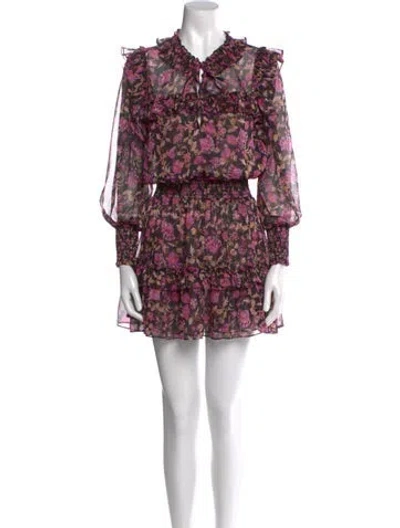 Pre-owned Misa Floral Print Mini Dress In Black