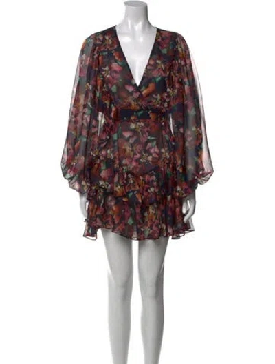 Pre-owned Misa Floral Print Mini Dress In Black