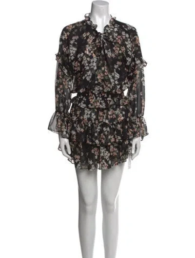 Pre-owned Misa Floral Print Mini Dress In Black