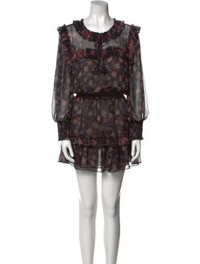 Pre-owned Misa Floral Print Mini Dress In Black
