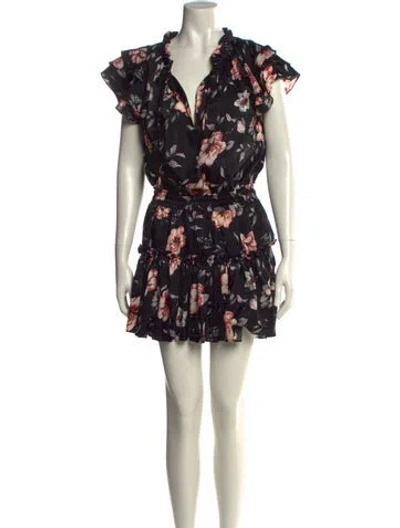 Pre-owned Misa Floral Print Mini Dress In Black