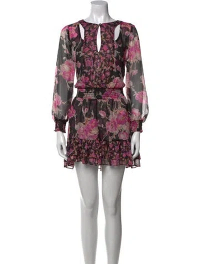 Pre-owned Misa Floral Print Mini Dress In Black