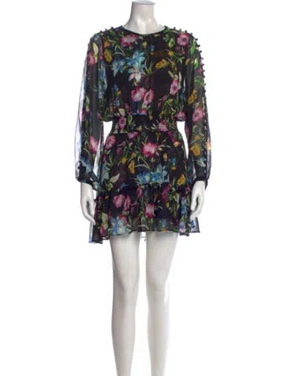 Pre-owned Misa Floral Print Mini Dress In Black