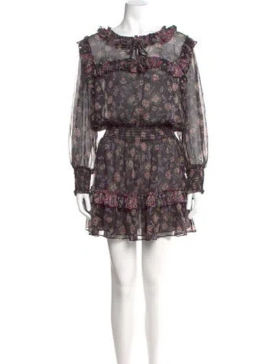 Pre-owned Misa Floral Print Mini Dress In Black
