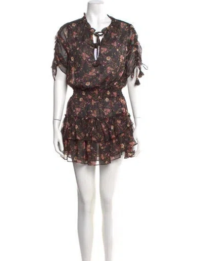 Pre-owned Misa Floral Print Mini Dress In Black