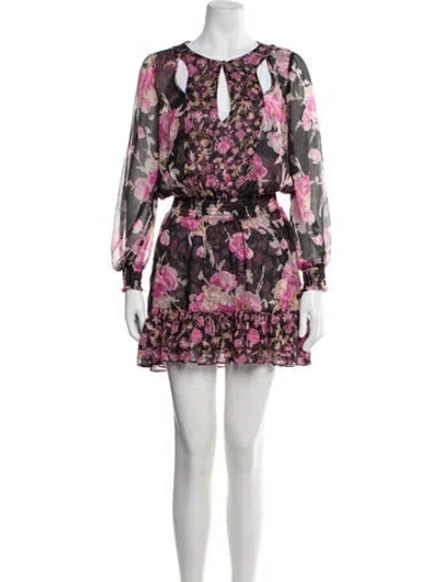 Pre-owned Misa Floral Print Mini Dress In Black