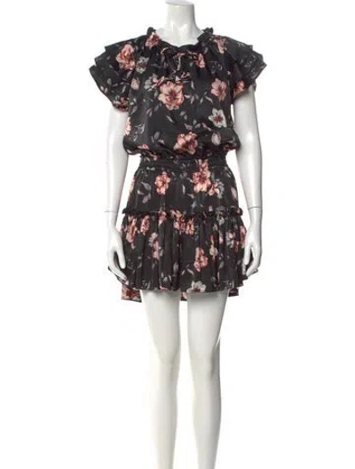 Pre-owned Misa Floral Print Mini Dress In Black