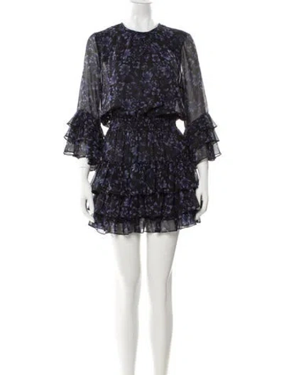 Pre-owned Misa Floral Print Mini Dress In Black