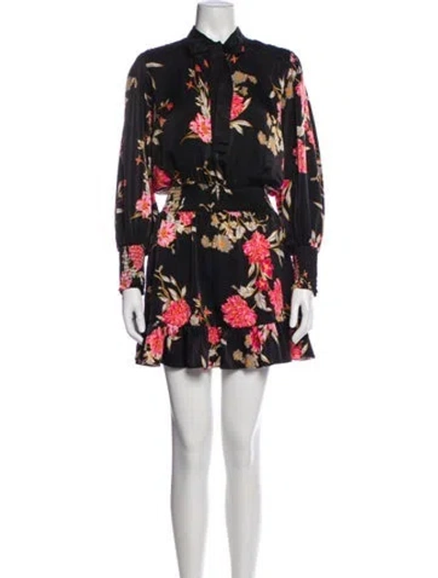 Pre-owned Misa Floral Print Mini Dress In Black