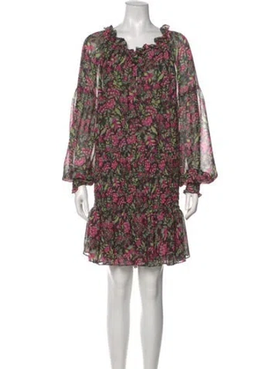 Pre-owned Misa Floral Print Mini Dress In Black