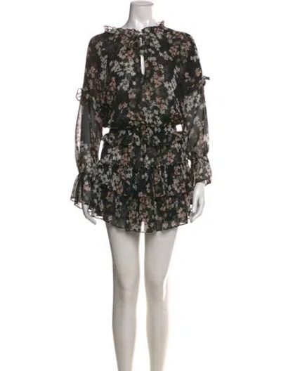 Pre-owned Misa Floral Print Mini Dress In Black