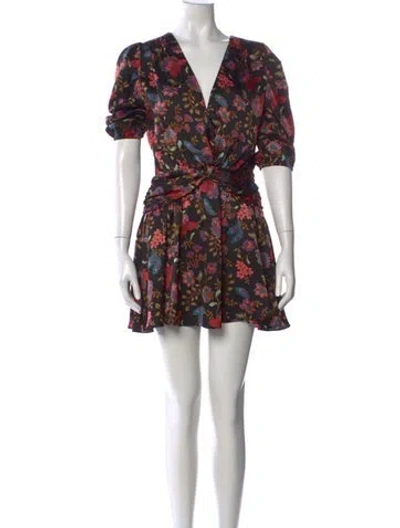 Pre-owned Misa Floral Print Mini Dress In Black