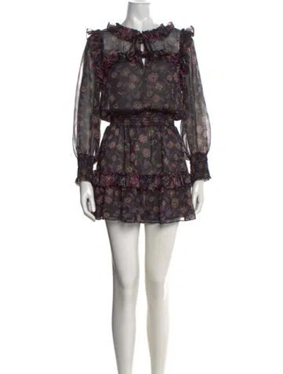 Pre-owned Misa Floral Print Mini Dress In Black
