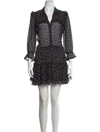 Pre-owned Misa Floral Print Mini Dress In Black