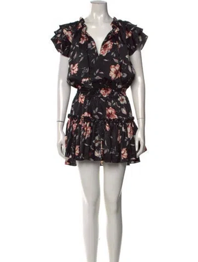 Pre-owned Misa Floral Print Mini Dress In Black