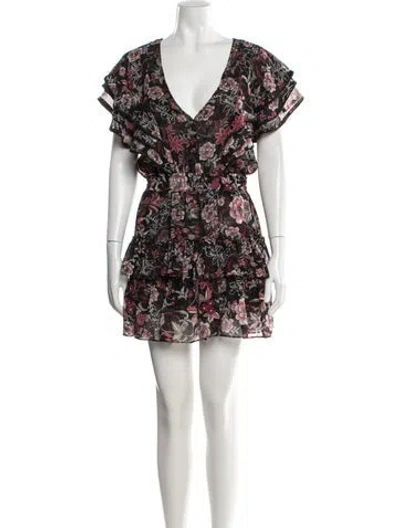 Pre-owned Misa Floral Print Mini Dress In Black