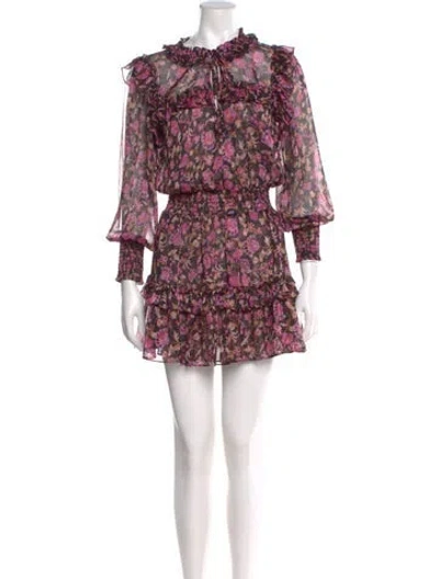 Pre-owned Misa Floral Print Mini Dress In Black