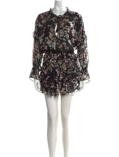 Pre-owned Misa Floral Print Mini Dress In Black