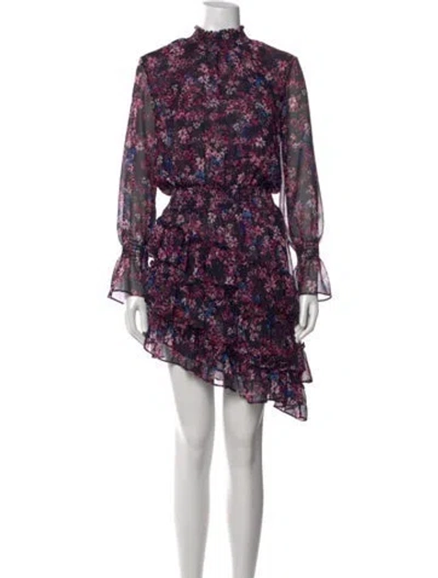 Pre-owned Misa Floral Print Mini Dress In Black