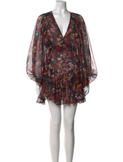 Pre-owned Misa Floral Print Mini Dress In Black